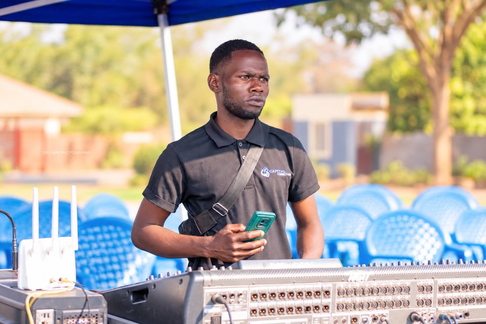 Bornface Magombo at the sound mixing desk